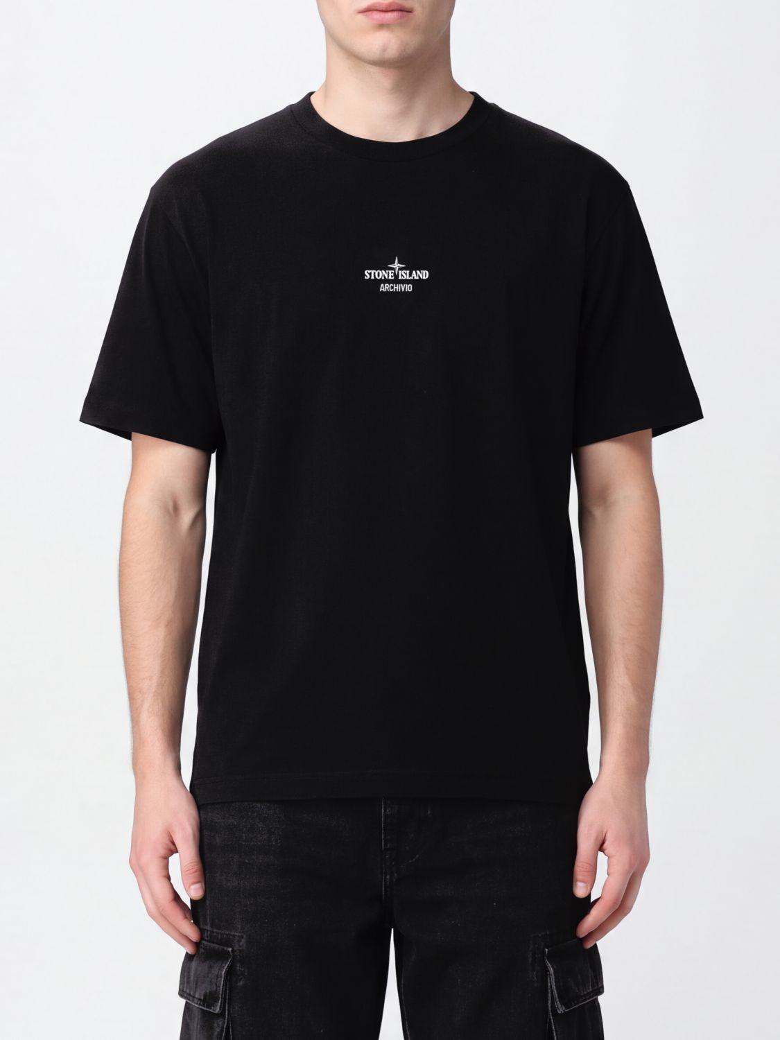 STONE ISLAND Black Cotton Short Sleeve T-Shirt