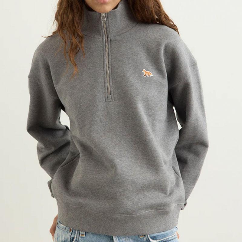 Maison Kitsune Baby Fox Half Zip Sweatshirt Medium Grey Mela PW00308 KM0341 H131