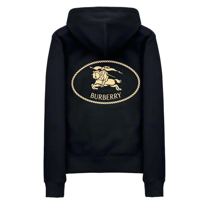 BURBERRY Black Drawstring Back Logo Hoodie Unisex Cotton