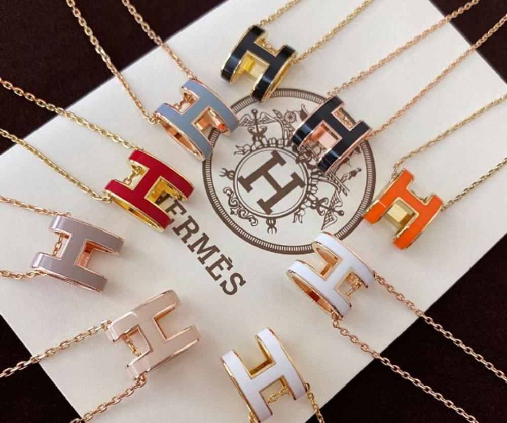 HERMES Pop H Necklace Large Rose Gold Hardware Rose Extrême Pendant