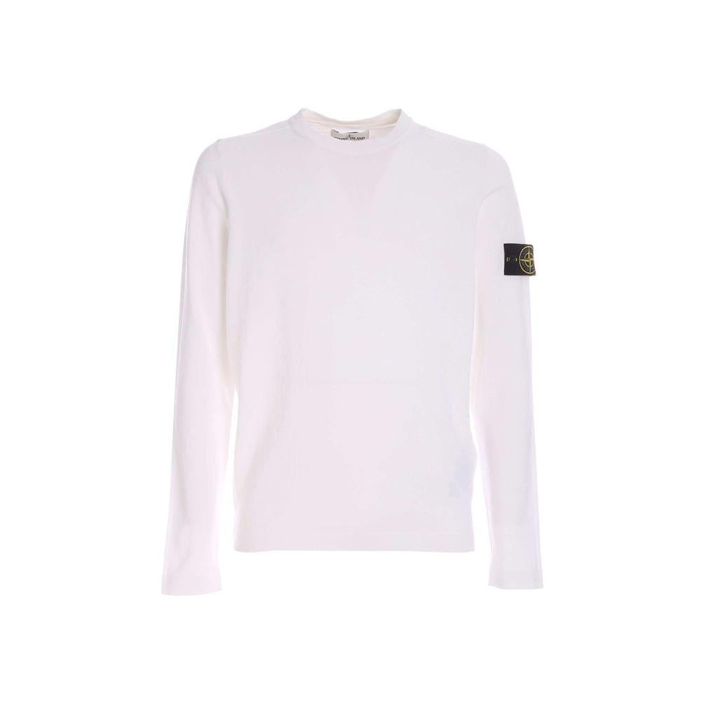 STONE ISLAND White Anniversary Patch Round Neck Knit Sweater