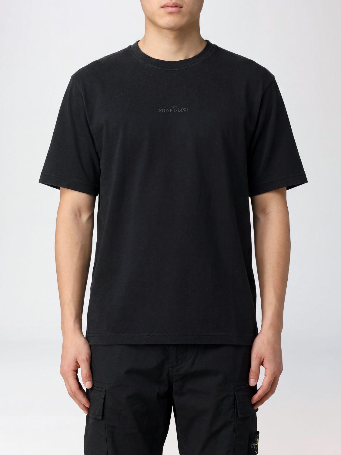 STONE ISLAND Black Cotton Short Sleeve T-Shirt