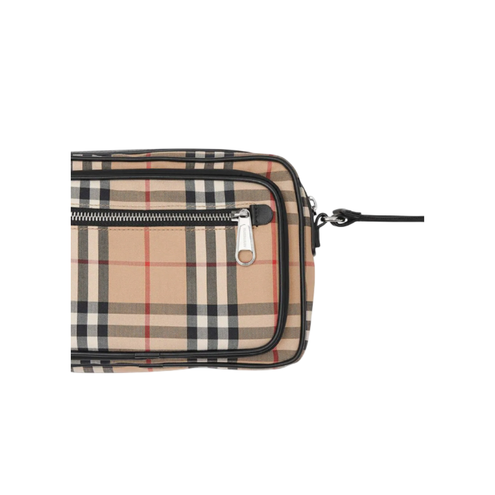 BURBERRY Vintage Check Leather Crossbody Bag Men Archive Beige