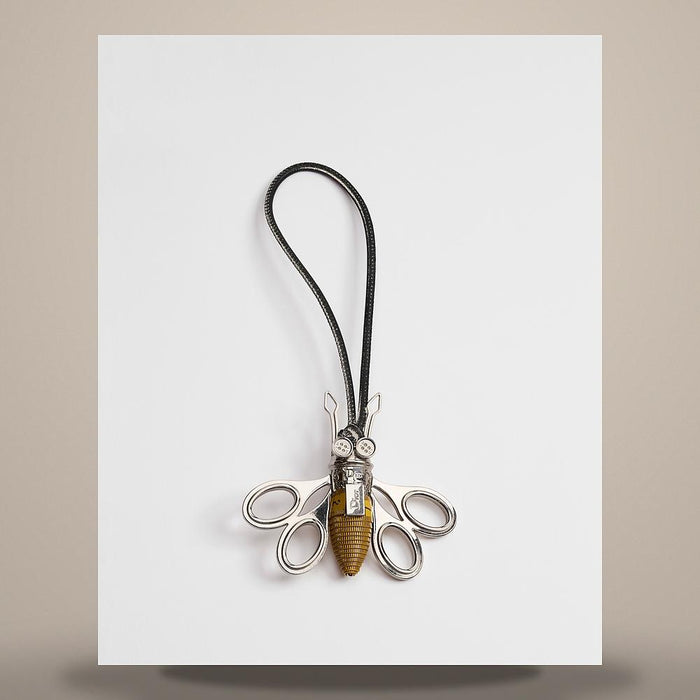 DIOR Bee Black Smooth Calfskin Antique Silver Brass Bag Charm Keyring