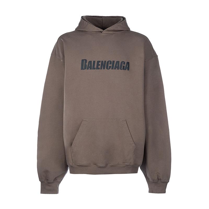 BALENCIAGA Logo Print Brown Hooded T-Shirt