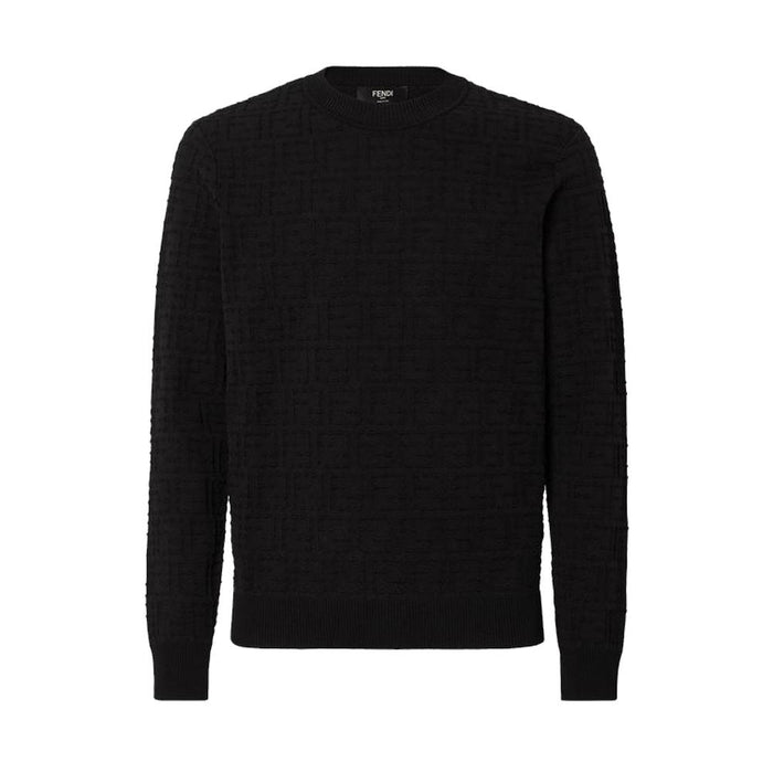 FENDI Black FF Cotton Selleria Crewneck Sweater