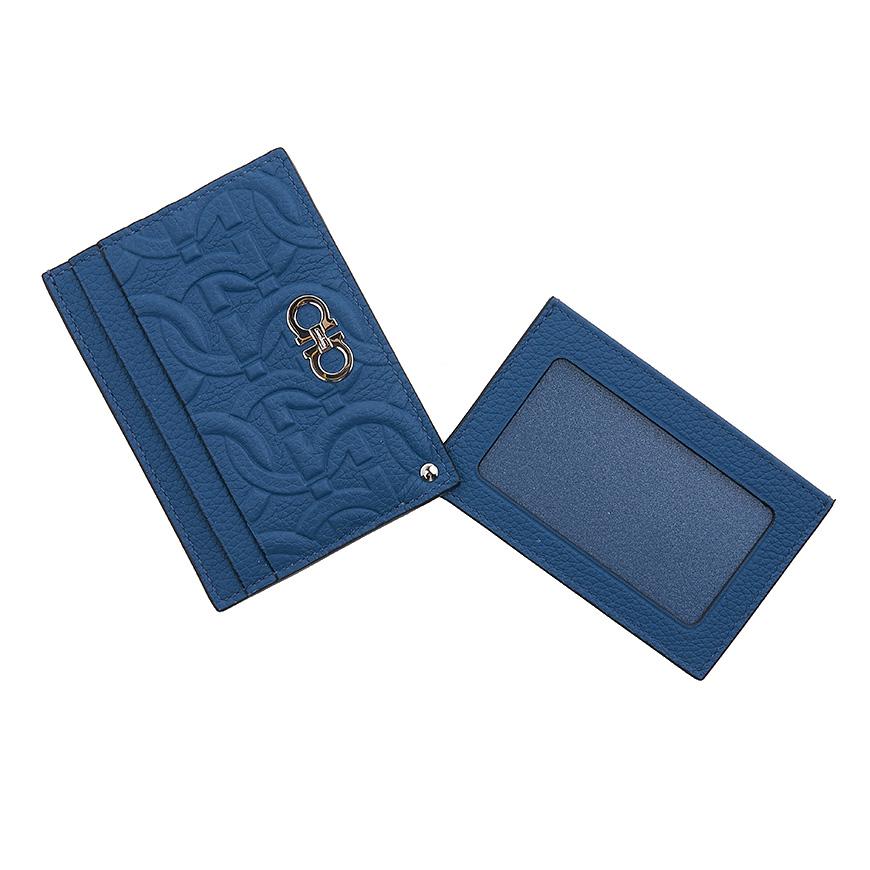 Ferragamo Gancini Leather Card Holder for Men 66 1121 DENIM 0758019