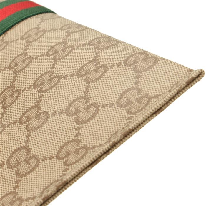 GUCCI Web Large Pouch Clutch Bag Brown Canvas Leather Trim