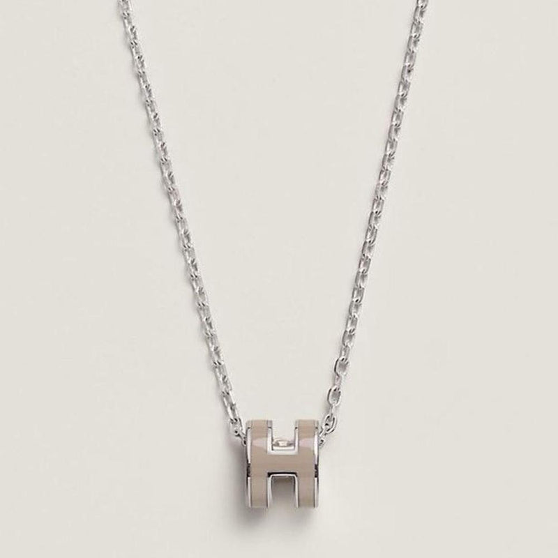HERMES Mini Pop H Necklace Palladium Hardware Marron Glace