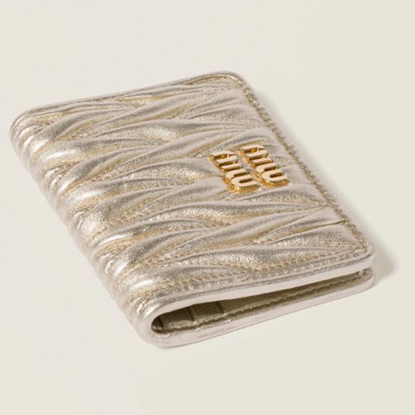 Miu Miu Logo Matelassé Card Holder Women Pyrite Leather