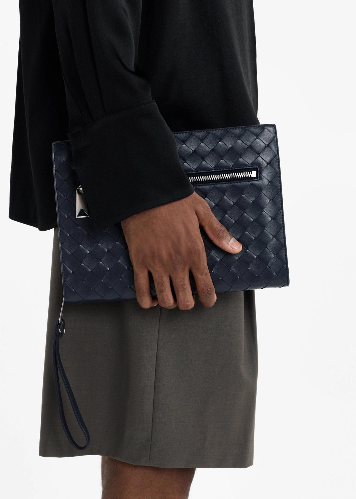 Bottega Veneta Blue Leather Woven Clutch Bag