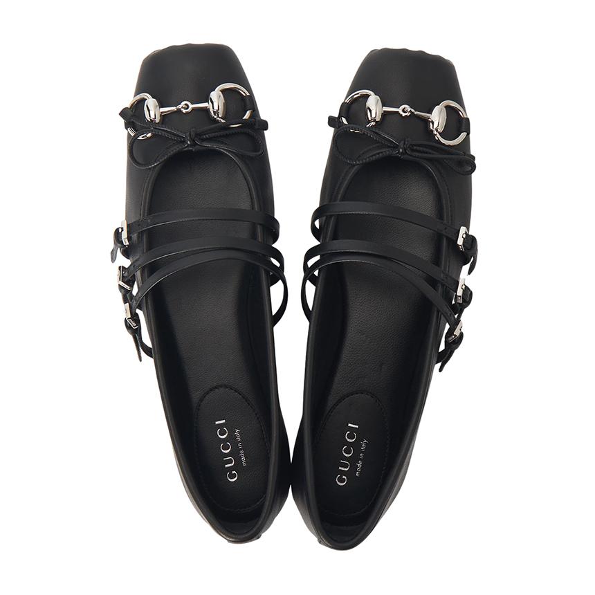 GUCCI Horsebit Leather Flats Black Women’s Flat Shoes