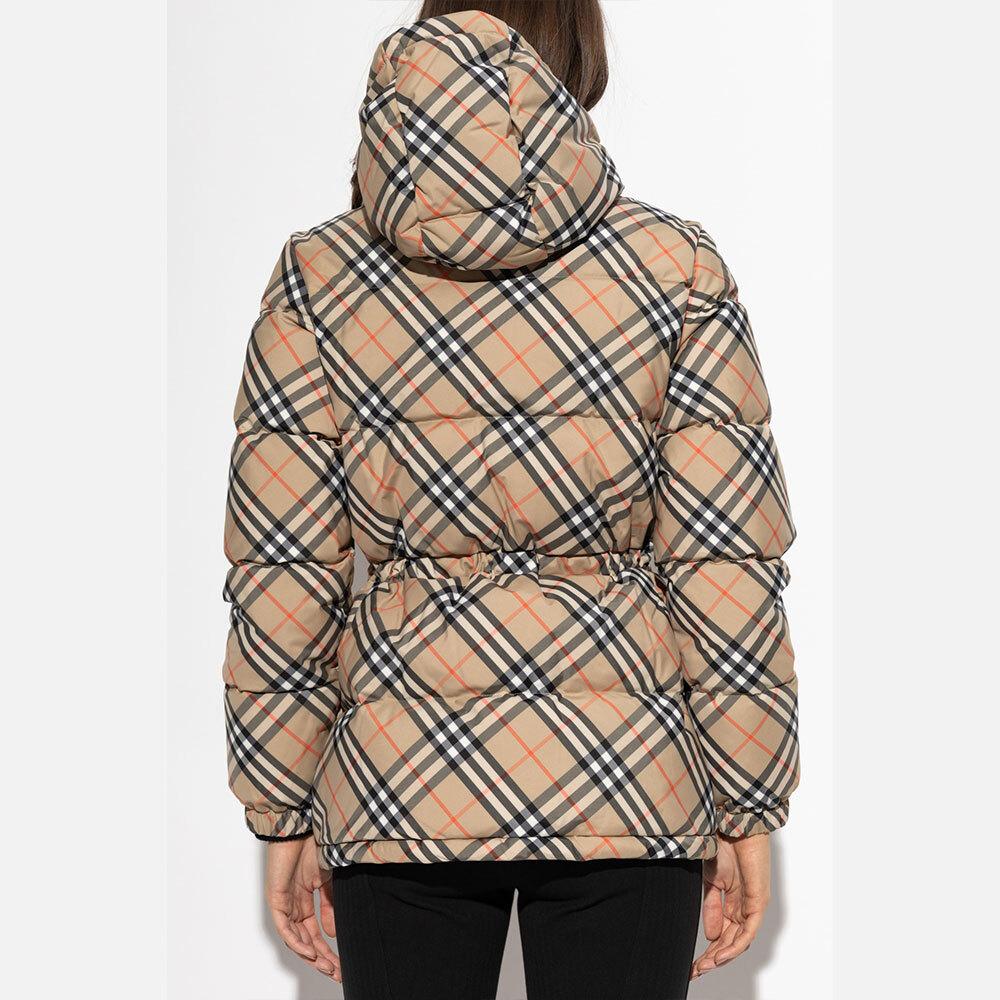 BURBERRY Women’s Hooded Down Jacket with Check Trim 110240 B9368