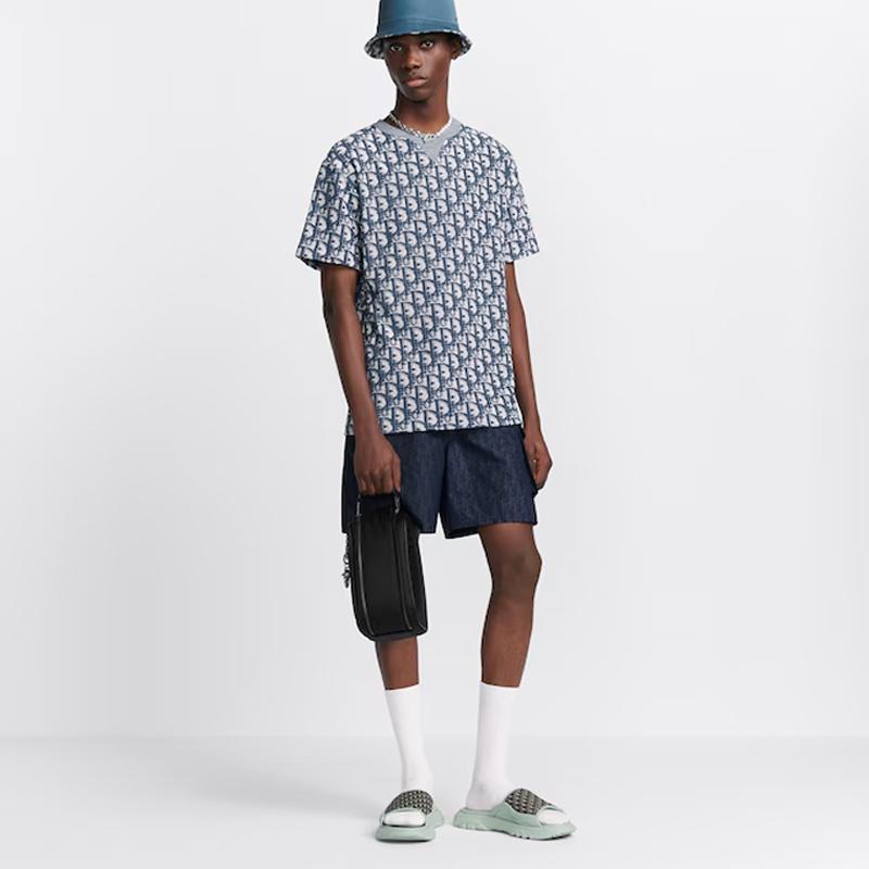 DIOR Blue/White Oblique Casual Fit Cotton Jersey T-Shirt