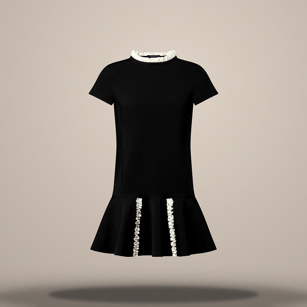 Louis Vuitton Women's Black Contrast Ruffle Trim Dress