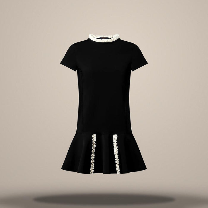 Louis Vuitton Women's Black Contrast Ruffle Trim Dress