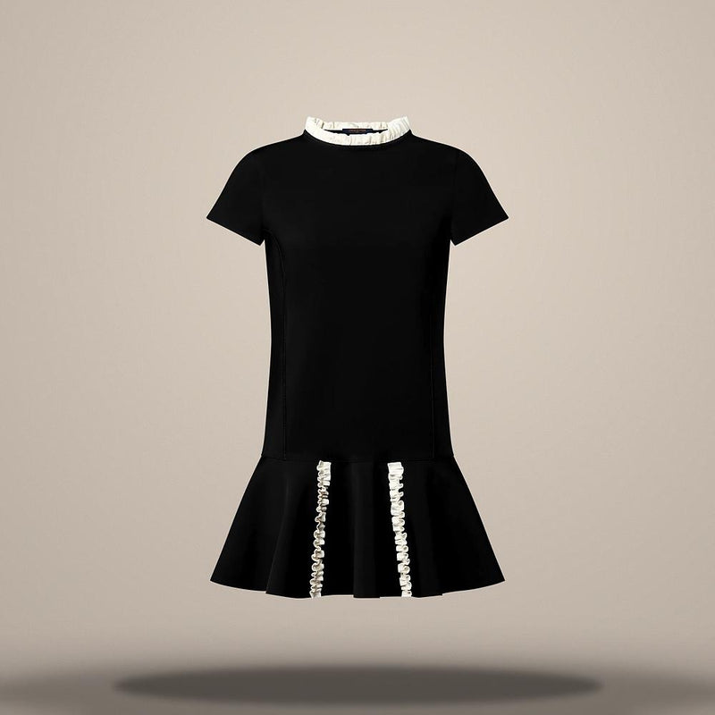 Louis Vuitton Women's Black Contrast Ruffle Trim Dress