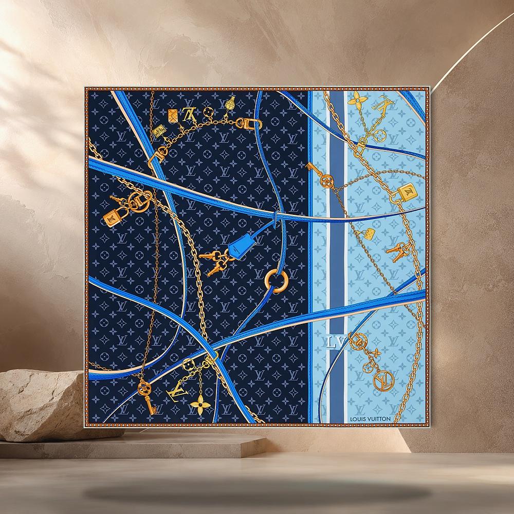 Louis Vuitton Blue Strap and Trunk Square Scarf 70 M98740