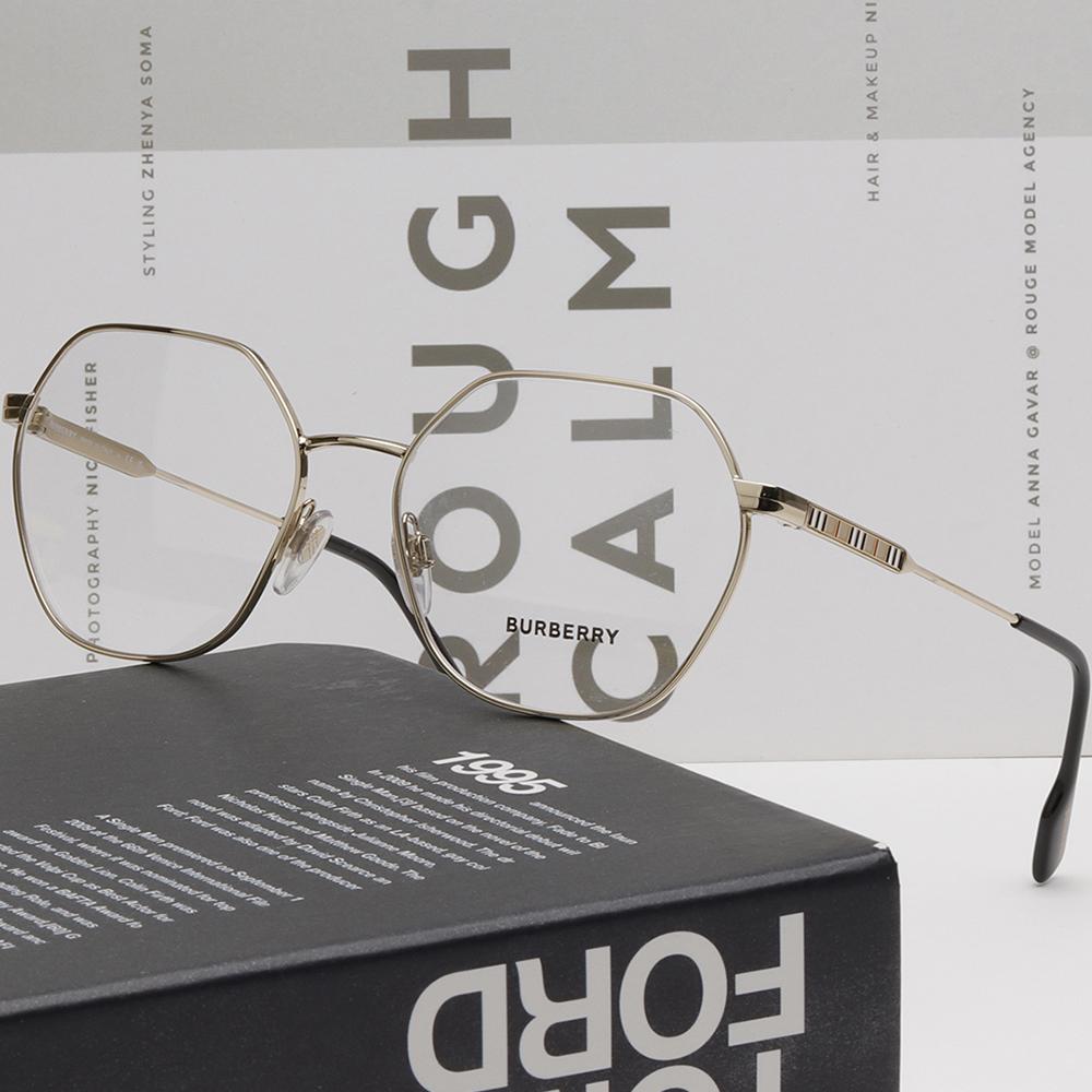 BURBERRY Gold Metal Square Eyeglass Frames ERIN BE1350 1109