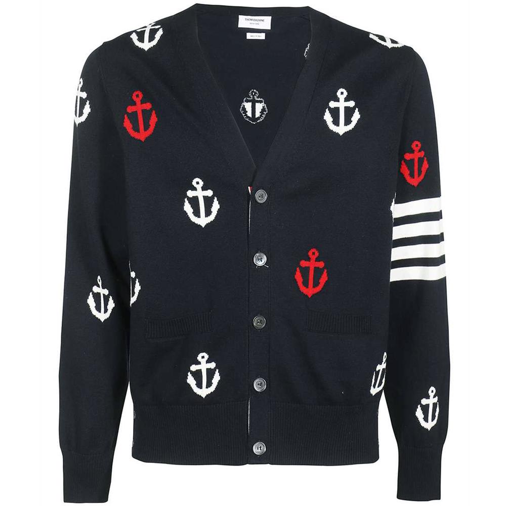 THOM BROWNE Diagonal Anchor Intarsia Knit Cardigan MKC467A Y3007 415