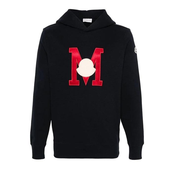 Moncler Navy Patch M Logo Pullover Hoodie Mens T-Shirt