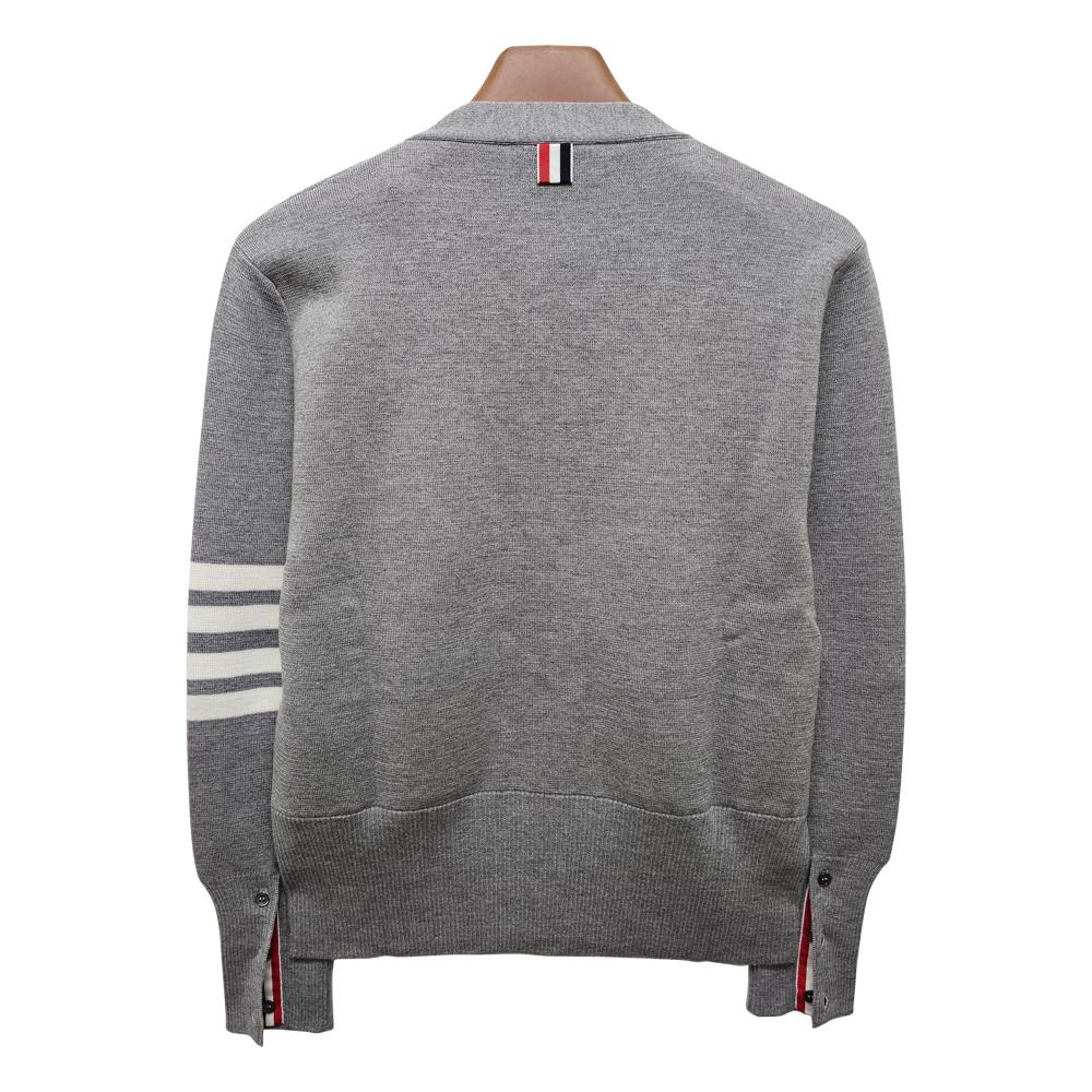 THOM BROWNE Diagonal Stripe Milano Stitch Wool Cardigan Gray Men