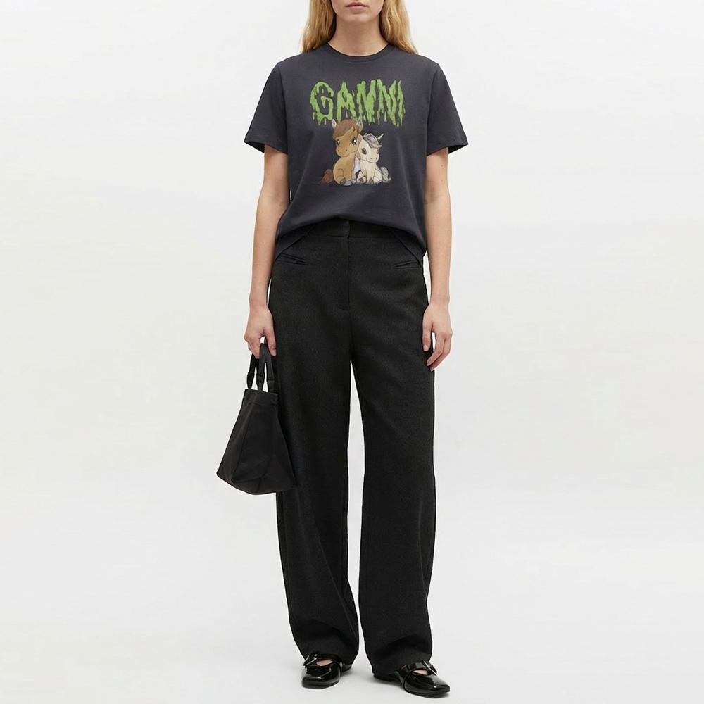 GANNI Graphic Cotton Short Sleeve T-Shirt Phantom