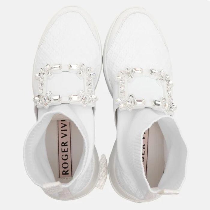 Roger Vivier Crystal Strass Viv Run Sock Sneakers White