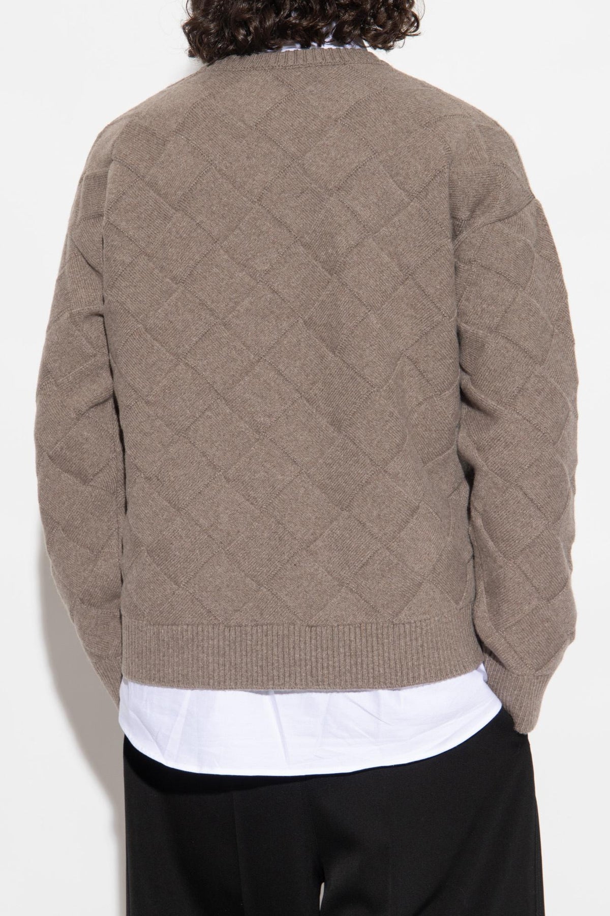 Bottega Veneta Brown Intreccio Wool Crewneck Sweater Men