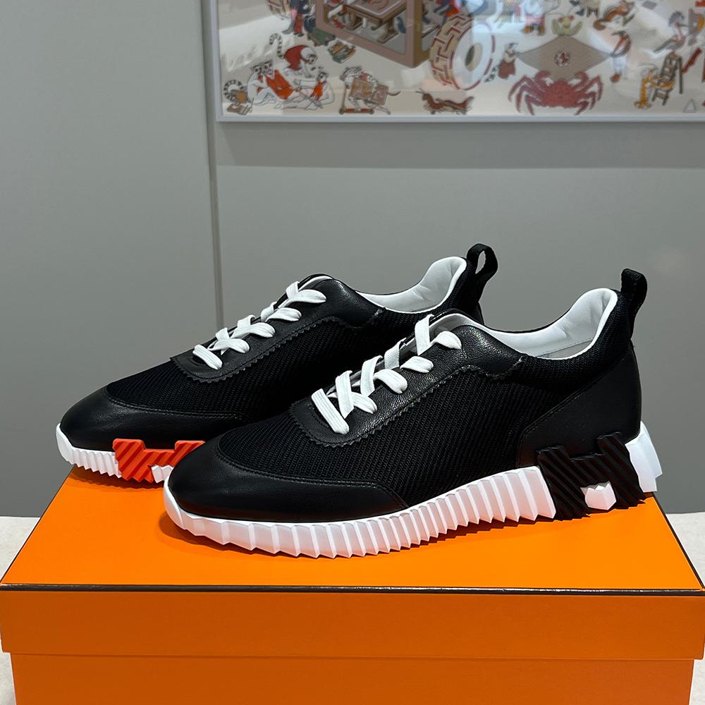 HERMES Men’s Bouncing Sneakers Suede Calfskin Black H Black Orange Two-Tone