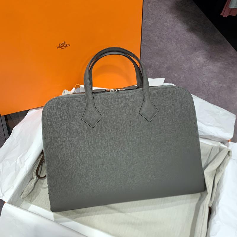 HERMES Victoria Light Brief Case Gris Unisex Tote Bag