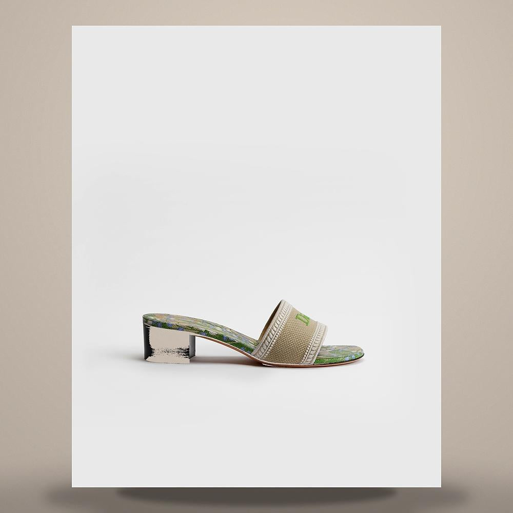 DIOR Dway Heel Slide Natural Embroidered Cotton Multicolor Pumps KCO611LLV S40U