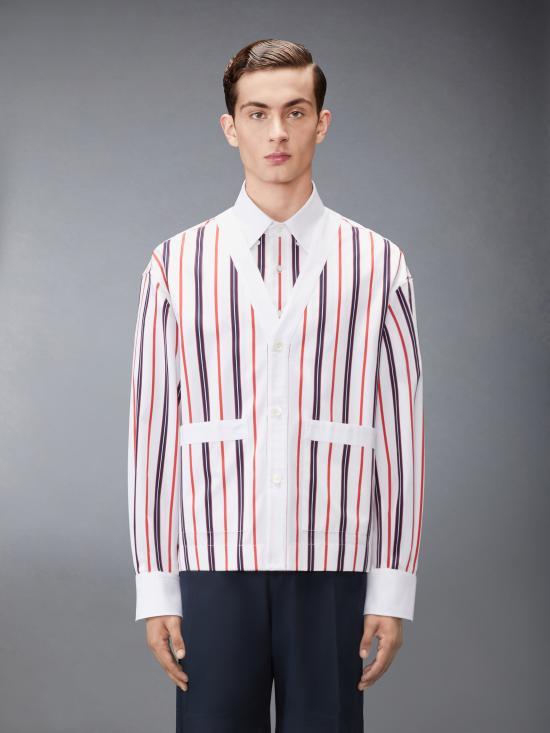 THOM BROWNE Gray Merino Wool 4-Bar V-Neck Cardigan MWL436C F11529
