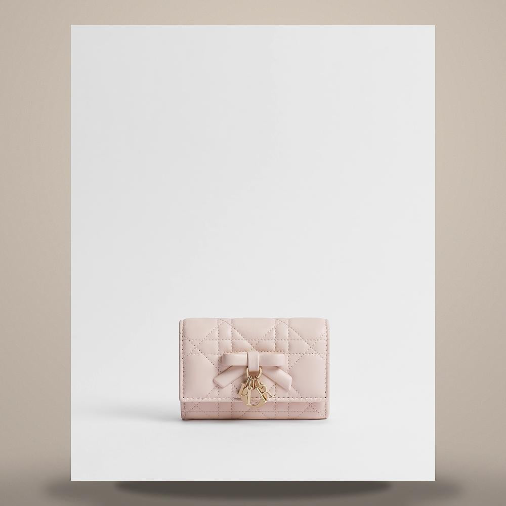 DIOR Lady Dior Cannage Quilted Lambskin Card Holder Ballet Pink
