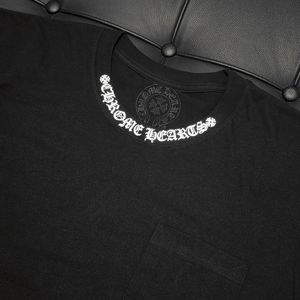 Chrome Hearts Black Long Sleeve Pocket Crewneck T-Shirt with Script Logo