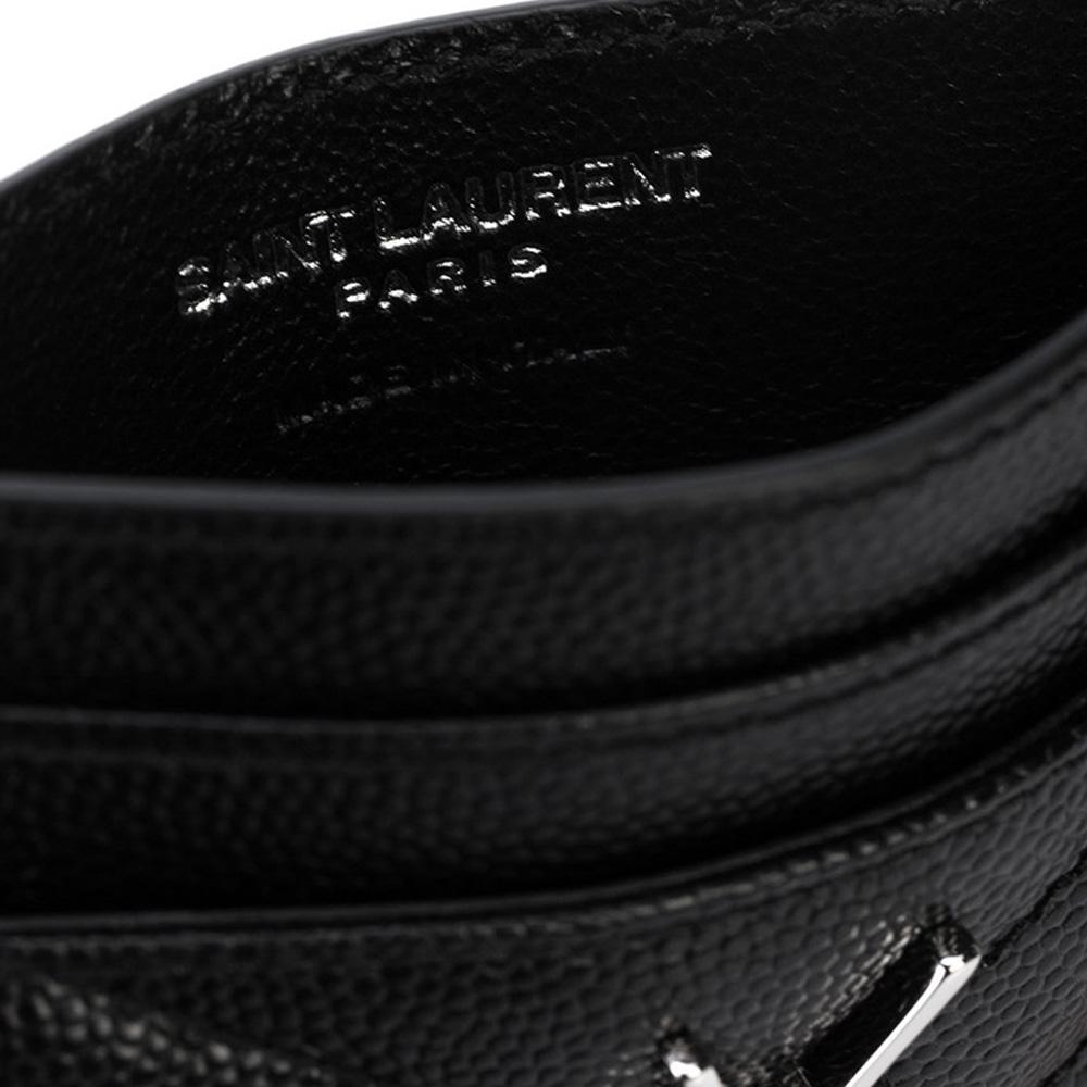 Saint Laurent Silver-Tone Matelassé Leather Card Holder