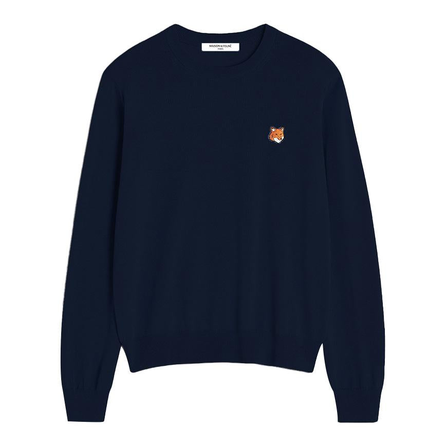 Maison Kitsune Fox Head Merino Wool Crewneck Sweater Men Nav PM00801 KT1181 0413