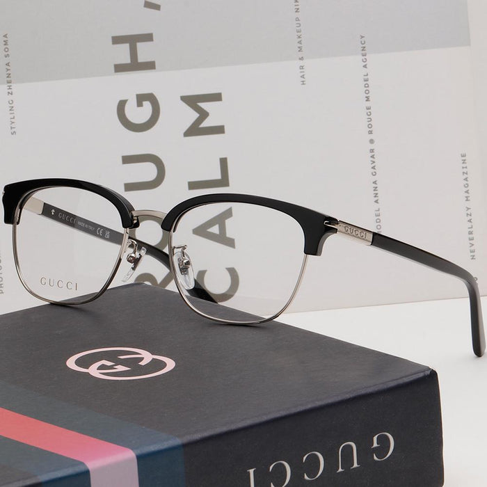 GUCCI Asian Fit Square Browline Eyeglass Frames Unisex Black