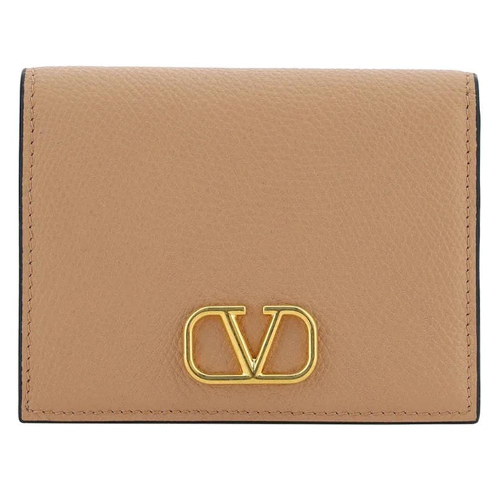 VALENTINO V-Logo Signature Compact Leather Bifold Wallet Pink