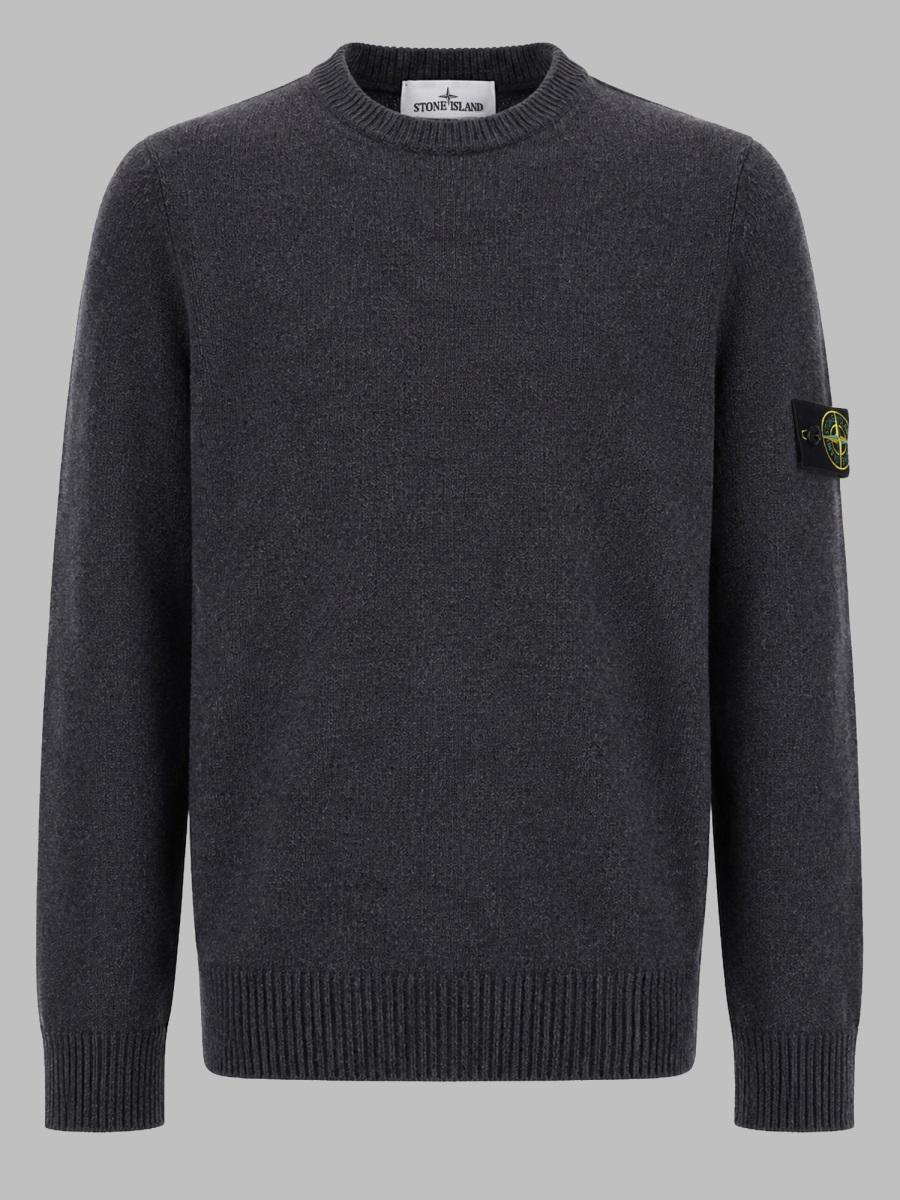 STONE ISLAND Wool Blend Round Neck Knit Sweater Men Black
