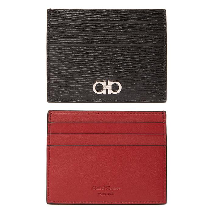 Ferragamo Gancini Silver Logo Leather Card Holder Unisex