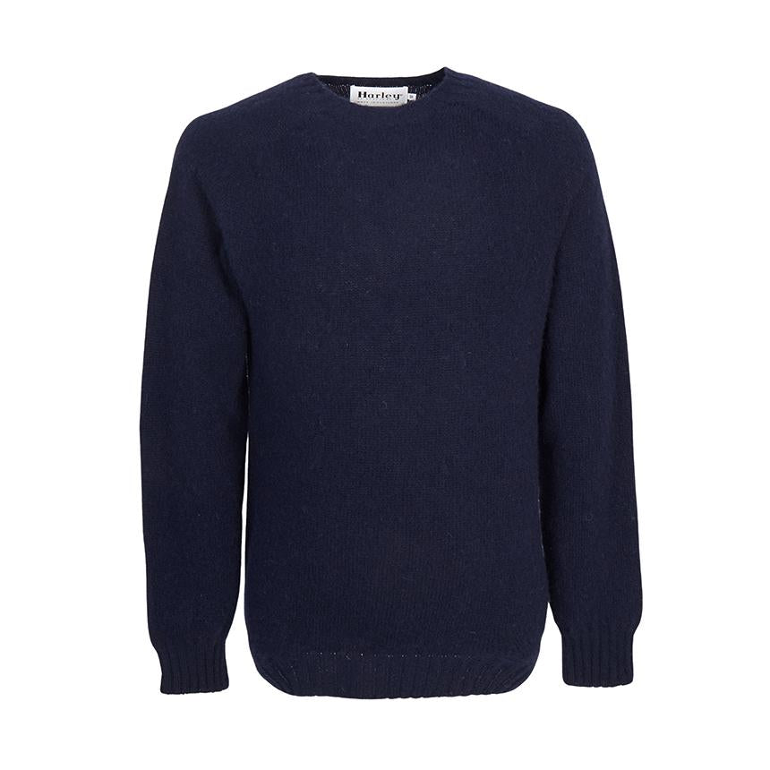 Harley OF SCOTLAND Shaggy Dog Wool Crewneck Men's Sweater M3834 7 NAVY