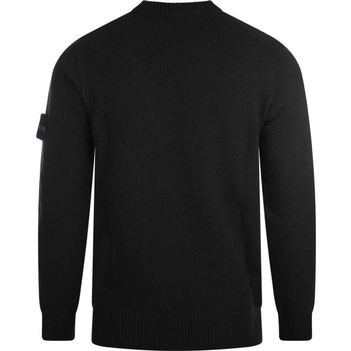 STONE ISLAND Black Woven Patch Round Neck Knit Sweater Unisex