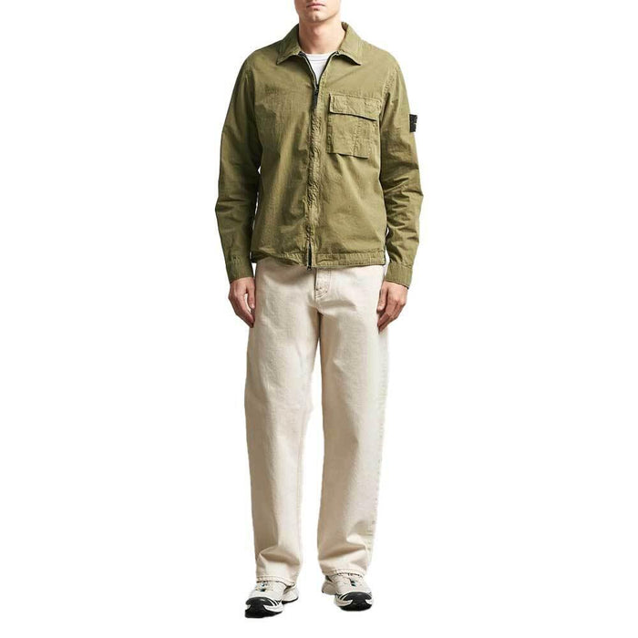 STONE ISLAND Brushed Military Green Overshirt Jacket