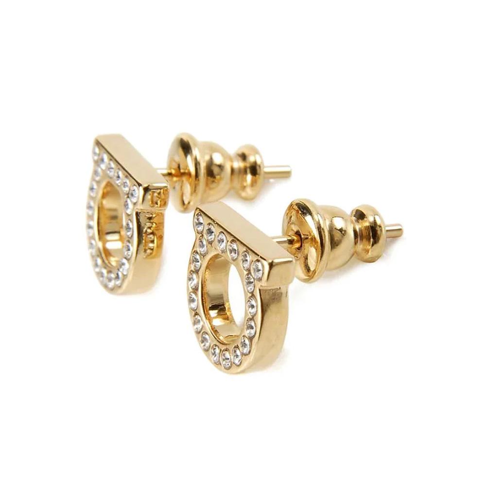 Ferragamo Gancini Crystal Stud Small Earrings Gold