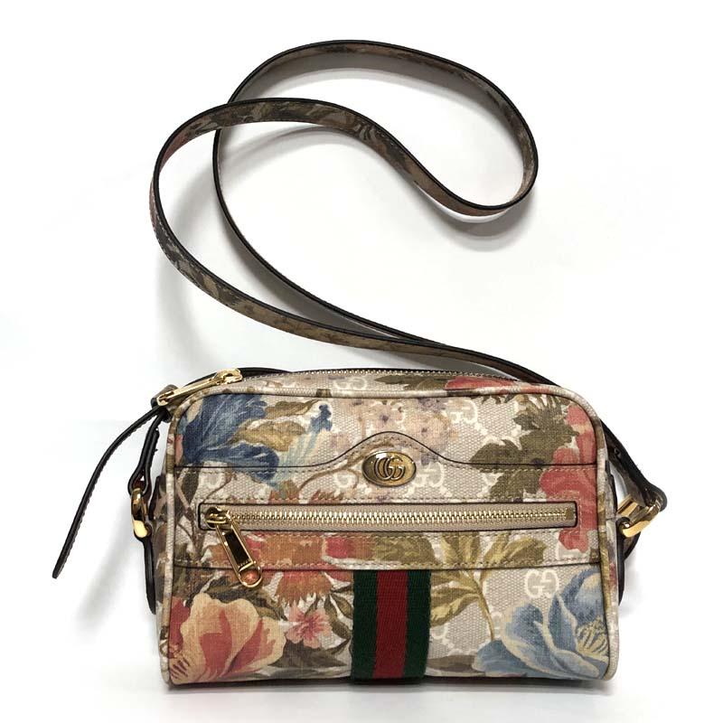 GUCCI Ophidia GG Mini Shoulder Bag Beige Brown Canvas Leather