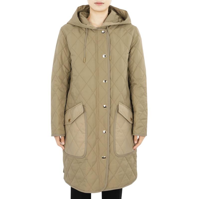 BURBERRY Beige Diamond Quilted Hooded Coat Women
