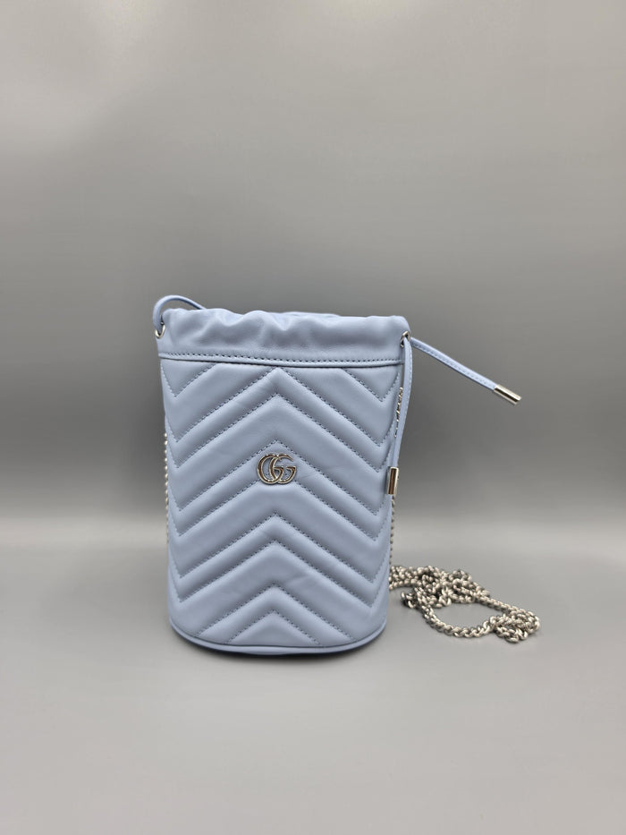 GUCCI GG Marmont Small Bucket Bag Light Blue Crossbody