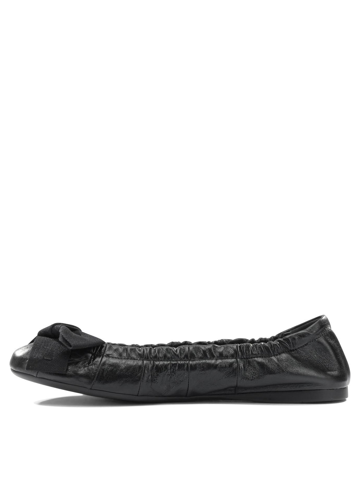 PRADA Black Leather Round Toe Flat Shoes