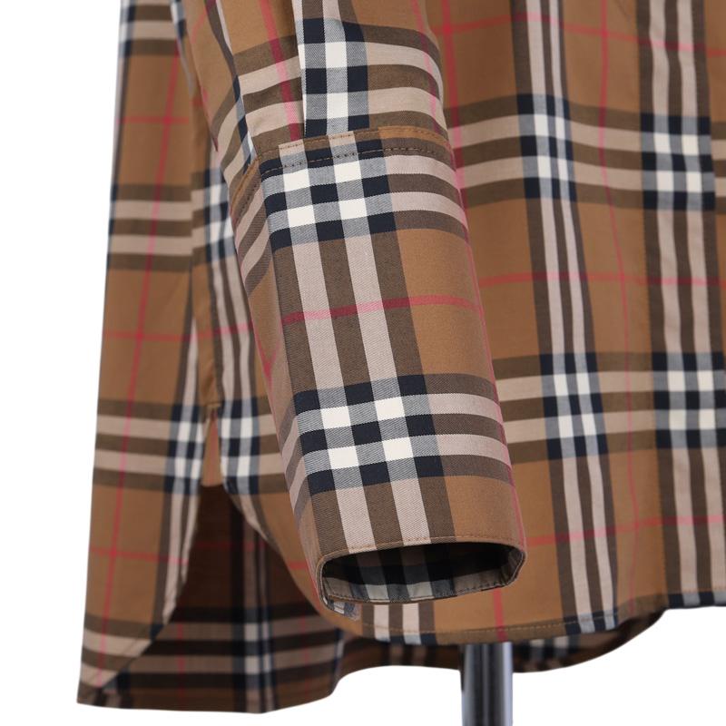 BURBERRY Ivory Check Cotton Shirt Brown Women’s Blouse